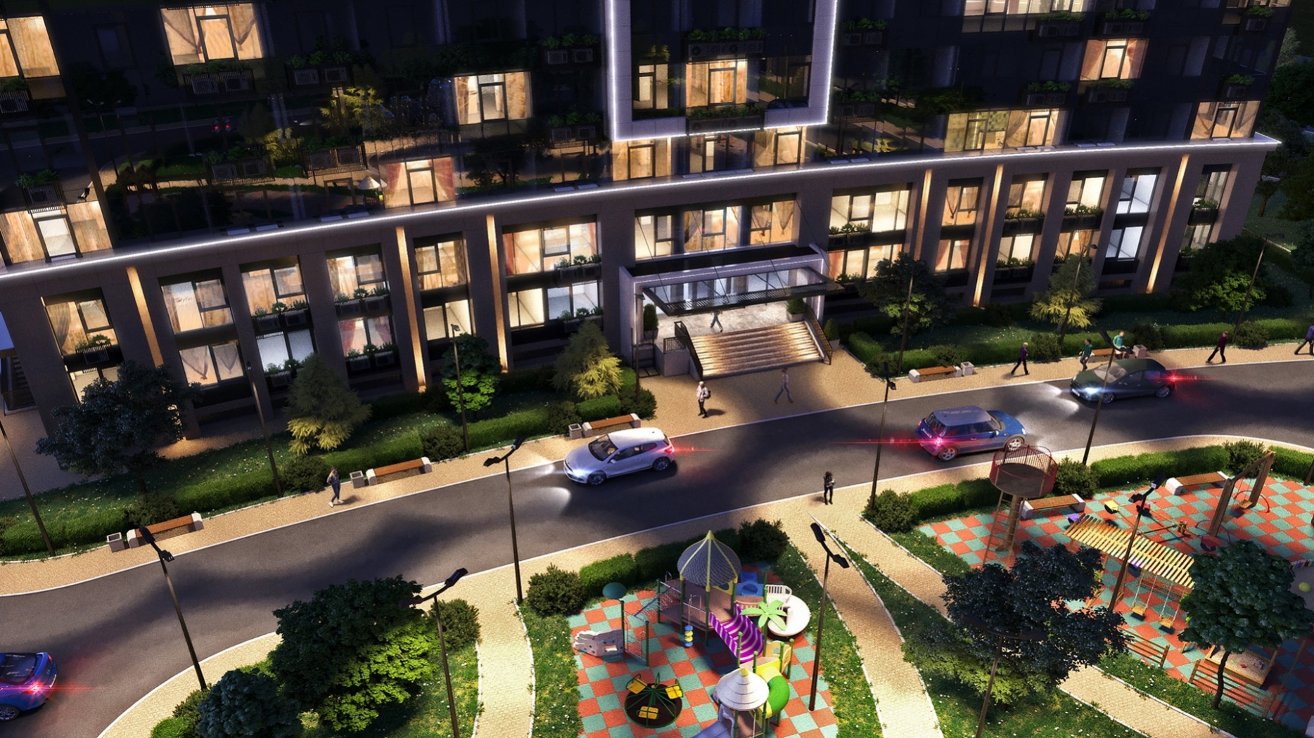 Дворик в вечернем освещении (1й дом)